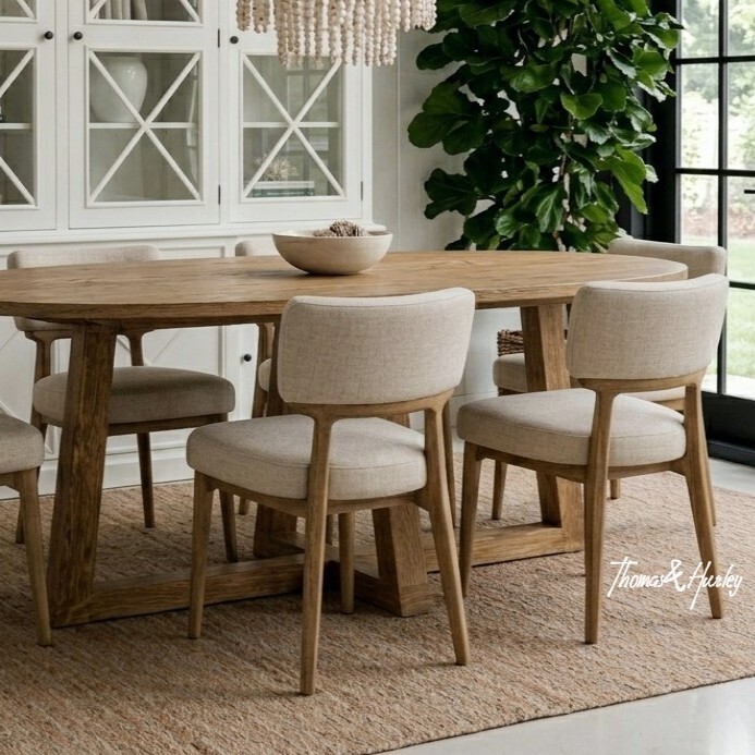 Royston Dining Chair Styling Inspiration Royston dining chair styled in a contemporary Australian dining room, curved silhouette with natural timber frame and textured upholstery