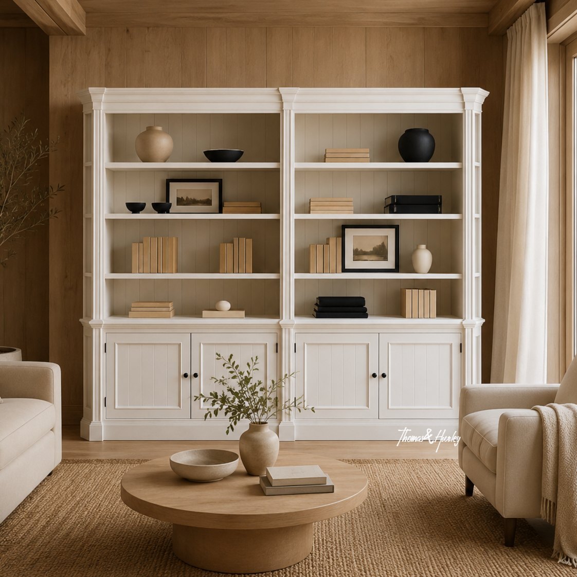 Stonefield Double Bookcase Wall Unit with Angled Sides