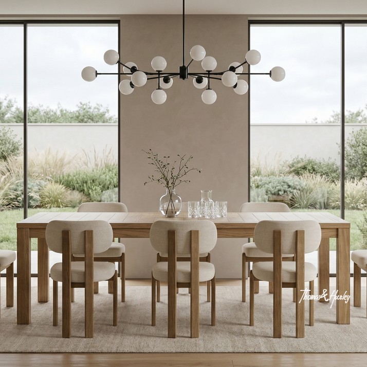 Hartford Oak Parquetry Banquet Dining Table with Stuttgart Dining Chairs
